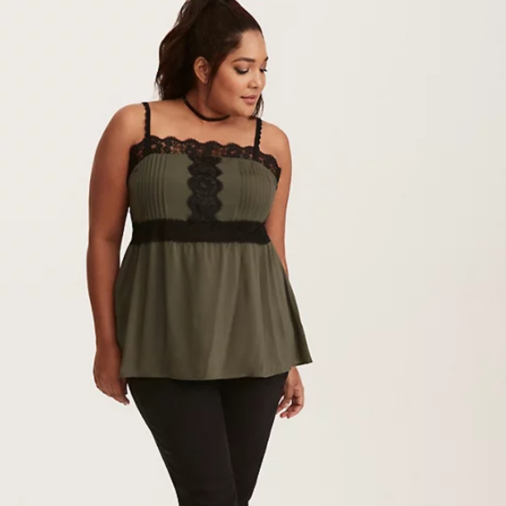 Torrid Pleated Challis Lace Trim Cami